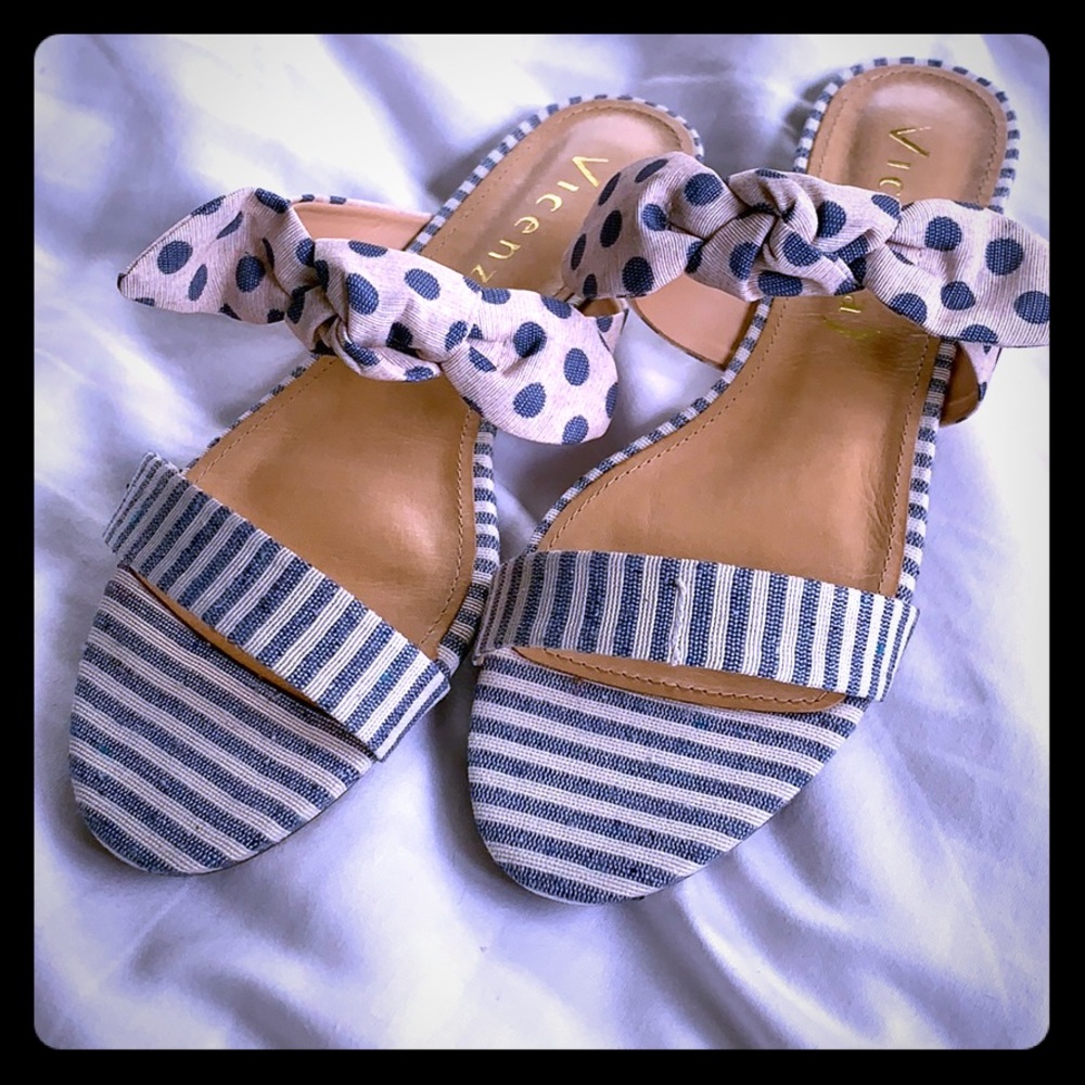 Anthropologie striped and dotted slide sandals
